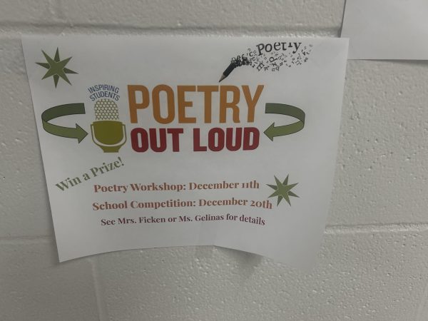 The schoolwide Poetry Out Loud competition will be held on Dec. 20 in the library.